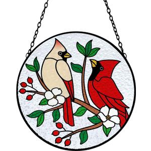 Tuitessine Cardinal Stained Glass Suncatcher - Red Bird Sun Catcher - Hand-Painted Glass Panel - Decor for Window - Christmas & Birthday Gift for Grandma & Birds Lover - 6.3x6.3 Tuitessine Cardinal Stained Glass Suncatcher - Red Bird Sun Catcher - Hand-Painted Glass Panel - Decor for Window - Christmas & Birthday Gift for Grandma & Birds Lover - 6.3x6.3