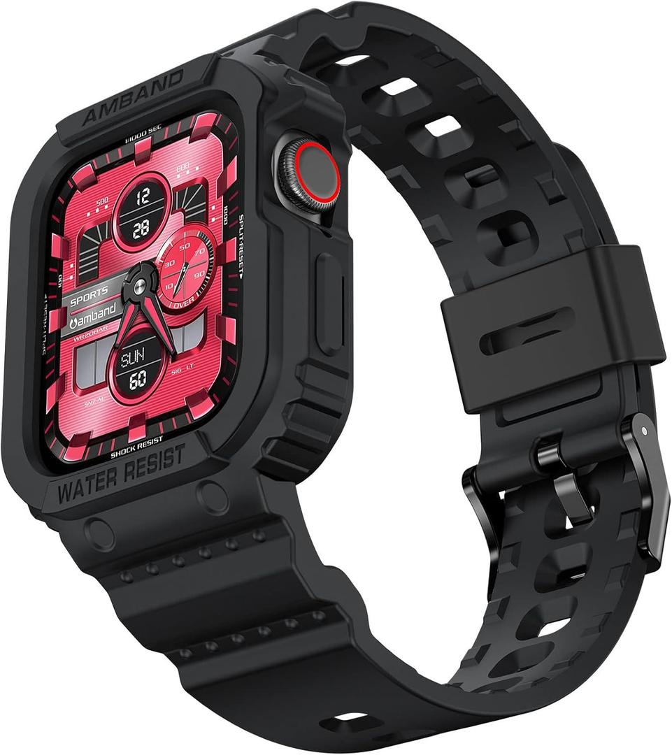 amBand E1 Rugged Band & Case for Apple Watch  Compatible with Series 111, SE3/SE2/SE  and Ultra 3/2/1, Lightweight Shockproof Design (Black)