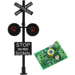 1 Set HO Scale Railroad Train/Track Crossing Sign 2 Heads LED Made + Circuit Board Flasher-Flashing Red Train Stop Signal Lights Decoration and Party (Small)