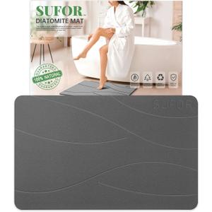 32"x20" Stone Bath Mat, Diatomaceous Earth Shower Mat, Non-Slip Super Absorbent Quick Drying Bathroom Floor Mat, Natural, Easy to Clean (Dark Grey)