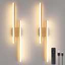 Modern Battery Operated Wall Sconce Set of Two,Gold Wall Light with Remote,Rechargeable LED Wall Lamp Indoor for Bathroom Living Room Bedroom Corridor