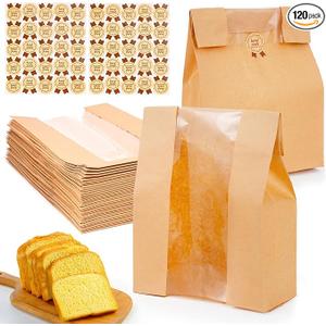 120 Pcs Paper Bread Bags for Homemade Bread, Sourdough Bread Bags and Paper Bakery Bag with Window for Baked Food Packaging Storage, Pack Breakfast and Lunch, Large Kraft 13.7x8.2x3.5inch Brown (120)