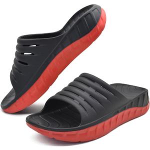 GPOS Mens Sport Recovery Sandals Plantar Fasciitis Arch Support Thick Cushion Slides Sandals Lightweight Comfort Orthotic Open Toe Slippers Black Red Size 11