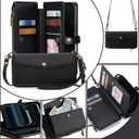 Leedia Crossbody Wallet Case for iPhone 17 Pro for Women, PU Leather Flip Case with [RFID Blocking] Card Holder, Zipper Handbag Magnetic Snap Wrist Strap for iPhone 17 Pro 6.3" Black