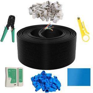 Cat6 Outdoor Ethernet Cable 1000 FT with Tool Kit, Heavy Duty Network Internet DIY Bulk Cord, Support Cat 6 Cat5e Cat5, UTP, CCA, Waterproof, PVC & LLDPE UV Double Jackets, in Wall, Direct Burial, POE