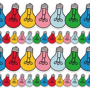 5 x 32.8ft Colorful Light Bulletin Board Border Y2K Light Bulb Die-Cut Border Trim for Motivational Chalkboard Decoration