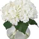 Artificial Hydrangea Flowers with Glass Vase & Fake Water - Faux Hydrangea for Home Table, Wedding Party, Office Decor | Realistic Fake Hydrangeas, Silk Flowers for Vase Arrangement(Hydrangea, white)