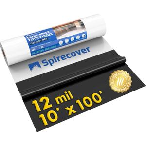 Crawl Space Vapor Barrier, 12 Mil Vapor Barrier, 10'x100', Plastic Drop Cloth Covering for Crawlspace Encapsulation, Thick Plastic Sheeting, Black and White Panda Film