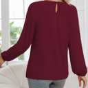 Womens Long Sleeve Tops Lace Crew Neck Dressy Casual Smocked Shirts Loose Fit Business Work Blouses Fall Clothes (L)