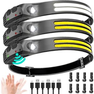 LED Headlamp Rechargeable 3PCS - 230 COB Super Bright Head Lights for Forehead, Hard hat Light for Adults, USB C Headband Flashlight for Work, Hiking, Running, Camping Essentials Gear (3 Pack - New Upgrade II Dual-Led Strip)