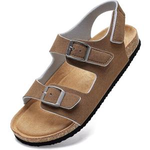 Torotto Toddler Kids Sandals Boys Girls Cork Footbed Sandals with Adjustable Buckle Casual Slides Open Toes Flat (2 Big Kid, Lhj385/Khaki)