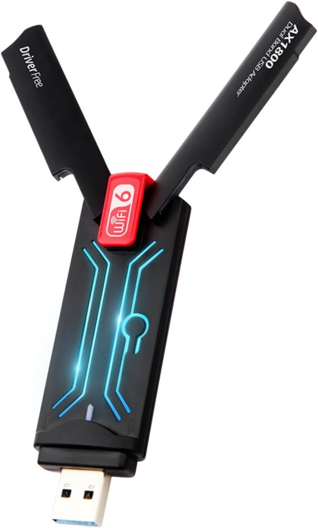 USB WiFi 6 AdapterAX1800Mbps Dual Band 5dBi High Gain Antenna 2.4GHz/ 5GHz Wireless Network Adapter for PCUSB 3.0Supports Windows 10/11