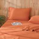JSD 100% Cotton Queen Sheet Set Burnt Orange, 300 TC Sateen Weave Bedding, Soft Breathable Wrinkle Resistant, Deep Pocket