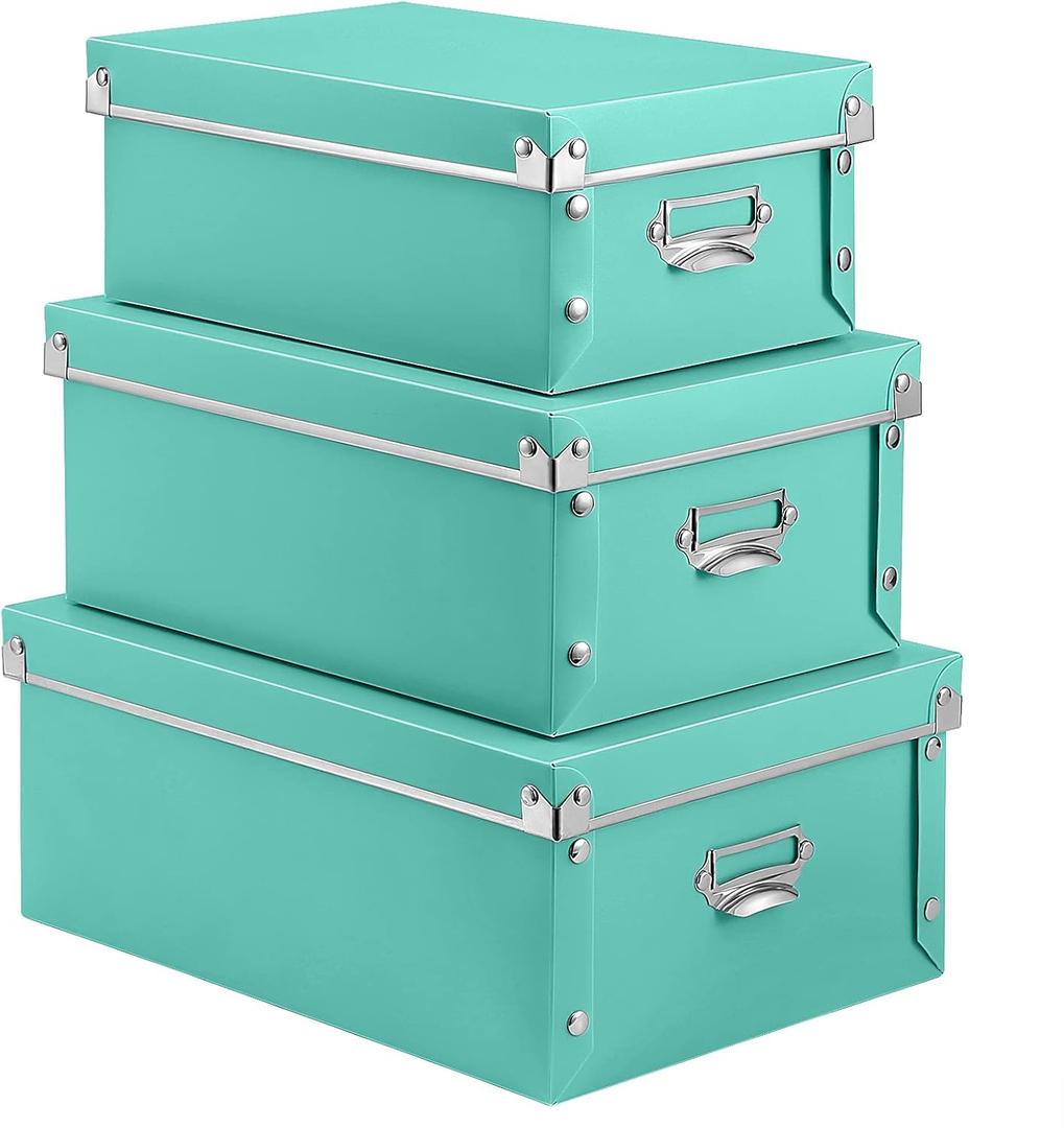 SEEKIND Storage Bins with lids, Water-Proof Storage Box Sets with Handles,Multiple Sizes Foldable Plastic Storage Organizer for Clothes,Cosmetic,Photos(Cyan)