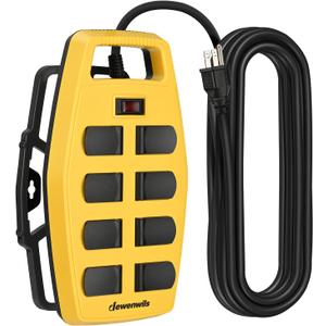 DEWENWILS 8-Outlet Heavy Duty Power Strip with 15FT Cord, UL Listed, Industrial Power Strip with Detachable Cord Management, Garage, Reset/Off Switch, Safety Cover, Wall Mountable