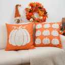 Fall Pillow Covers 18x18 Inch Set of 2 Pumpkin Decorative Throw Pillow Cases Autumn Harvest Soft Pillowcase for Home Farmhouse Living Room Decor