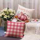 Fall Decorative Throw Pillow Covers,Autumn Pumpkin and Buffalo Check Plaid Design 18x18 Inch Cushion Cases 2Pack Happy Fall Harvest Farmhouse Home Pillowcases for Autumn Thanksgiving (Pink, 18" x 18")