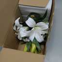 Artificial Flowers Tiger Lily Real Touch with Vase Easter Lily White Lilies Silk Faux Flowers Arrangements in Glass Vase with Faux Water Easter Decor Fake Floral Bulk Bouquet for Office Home Decor
