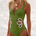 Seamoly One Piece Swimsuit Women Slimming Floral Cut Out Color Block Bathing Suit Ruched Cheeky 1 Piece Swimwear Green, Small
