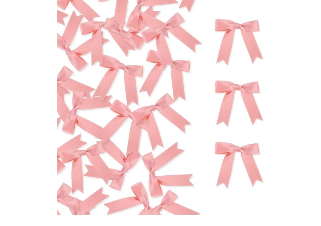 Meseey 100 Pcs Pastel Satin Ribbon Bows with Twist Tie 2.5 Inch Pretied Premade Colored Craft Bows for Gift Wrapping Basket Wedding Baby Shower Birthday Party (Rose Gold)