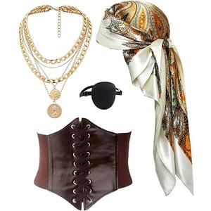 kasahara Pirate Costume Accessories Women Pirate Bandanas Head Scarf Eye Patch Medieval Corset Necklace Jewelry