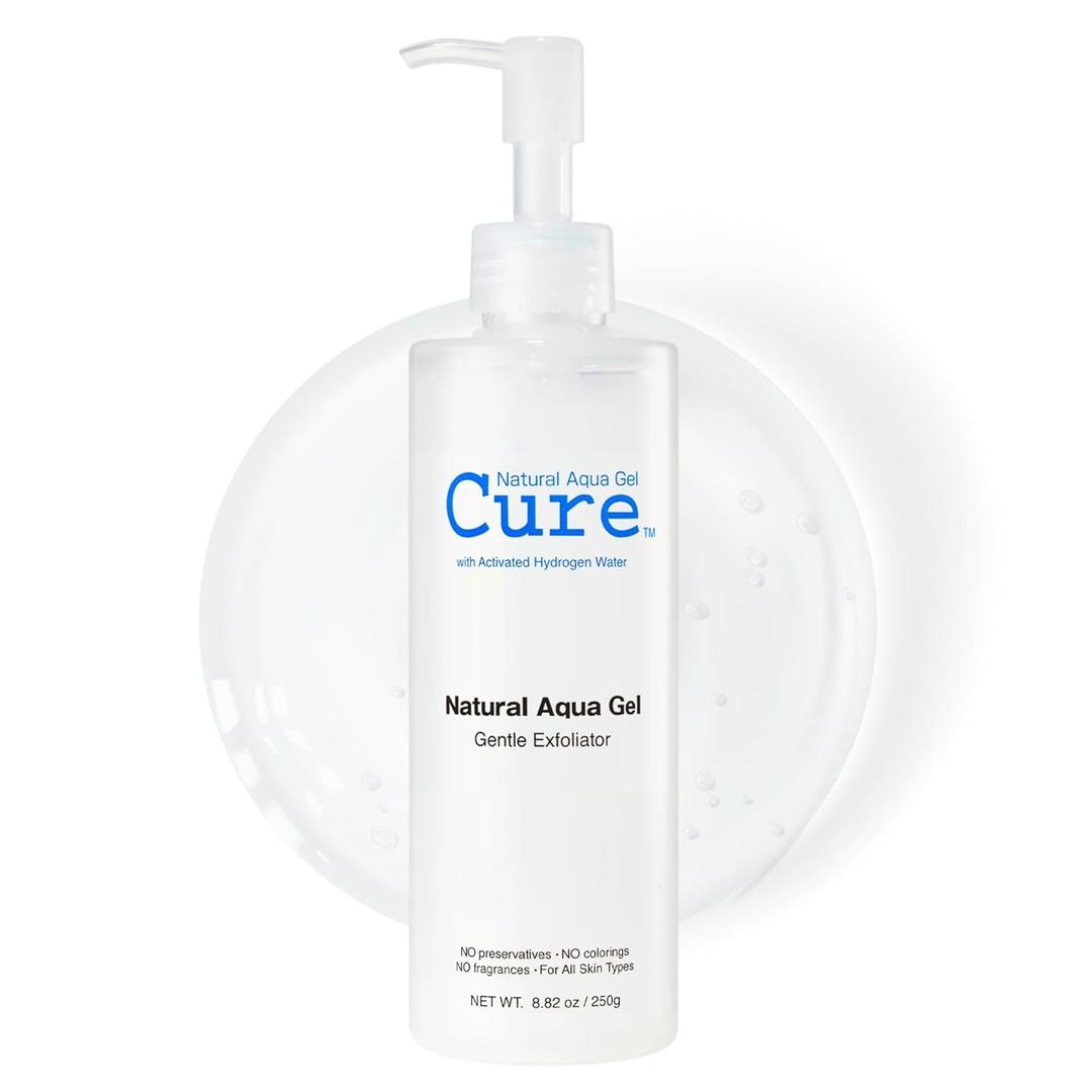 Cure by Toyo | Aqua Gel Gentle Exfoliator | Clear and Softer Skin | Non-Abrasive Face and Body Cleanser | Sensitive Skin | Big Size 8.82oz, EXP 03/09/2030