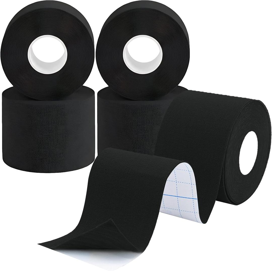 5 Rolls Kinesiology Tape 1.5inch x 16.4feet Waterproof Breathable Athletic Tape 5 Colors Uncut Kinetic Tape, Cotton Elastic Muscle Tape for Knee Wrists Ankle SportsBlack)