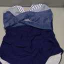 American Trends Swimsuit Women One Piece Tummy Control Bathing Suit for Women Modest V Neck Swimwear (6-8, 02 Navy Blue Stripes)