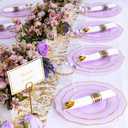 Liacere 175PCS Purple Plastic Plates-Disposable Lavender Plates 25guest Baroque Plastic Dinnerware include 50Plates, 25Pack Pre Rolled Napkins with Silverware 25Cups for Party & Wedding &Mothers Day