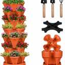 Vertical Strawberry Planter 7 Tier Stackable Tower Herb Planters Stacking Outdoor Garden Red Planters Pot with Tools Mover for Growing Flowers, Vegetables and Succulents
