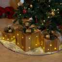 Alpine Corporation 3 Piece Wooden Gift Box Christmas Decor with LED Lights, Golden Ribbon