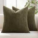 MIULEE Pack of 2 Pillow Covers Soft Soild Decorative Square Throw Pillow Covers Set Cushion Cases Pillowcases for Sofa Bedroom Car 18 x 18 Inch 45 x 45 Cm Olive Green