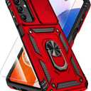 SunStory Phone Case for Samsung Galaxy A15 5G Case with HD Screen Protector & Slide Camera Cover & Rotated Ring Kickstand, [Military-Grade] Phone Case for Galaxy A15 5G (Red)