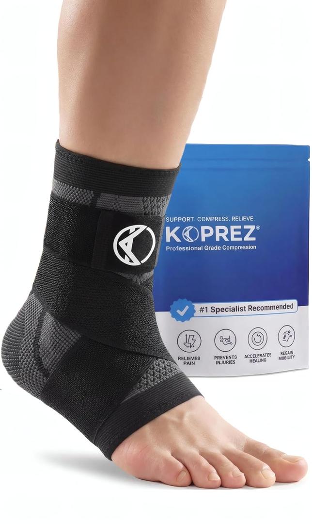 Koprez Plantar Fasciitis Sleeve - Plantar Fasciitis Relief, Plantar Fasciitis Socks, Ankle Compression Sleeve, Ankle Support for Women, Plantar Fasciitis Brace, Ankle Sleeve, Ankle Support Men (X-Large, Black)
