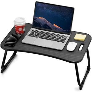 ZEAPTAC Laptop Bed Desk, Foldable Lap Table, Portable Study Table, Laptop Stand with Cup Holder & Tablet Slot & Lifting Handle for Working Writing Drawing & Eating - Black