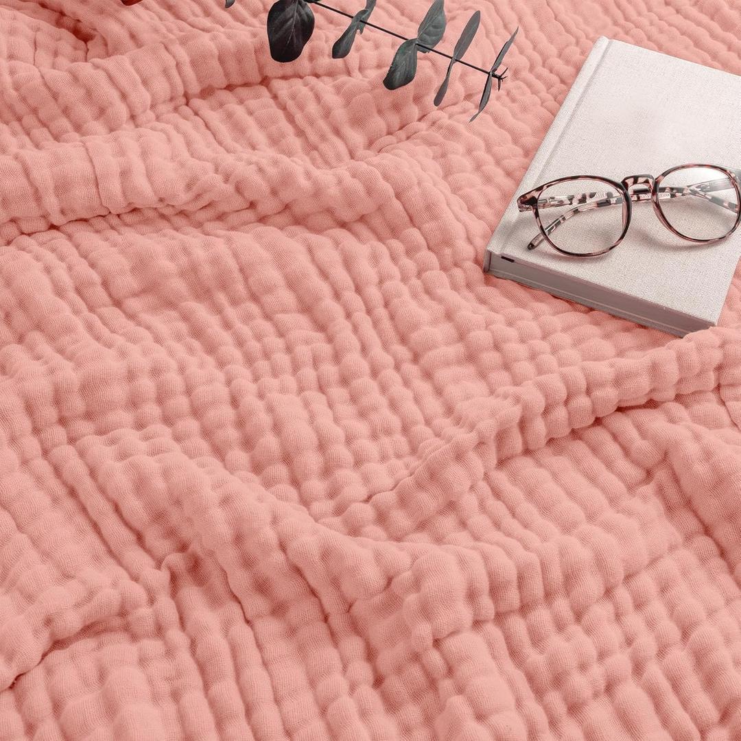 Comfy Cubs Muslin Throw Blanket - 50 x 60 Quilted Design - Lightweight, Breathable 6-Layer Gauze Fabric - Soft Cotton Blanket for Home or Travel - Packaged in Elegant Gift Box - Bold Blush