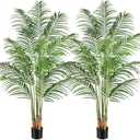 Artificial Palm Tree 6ft Tall Fake Palm Tree Indoor Decor with 18 Trunks and Real Bark Design Faux Tropical Areca Palm Silk Floor Plant in Pot for Home Office Living Room Bedroom Decor 2pcs