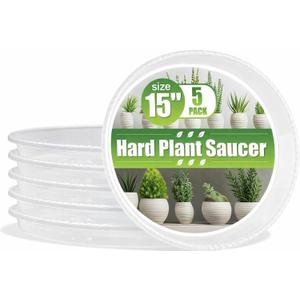 RooTrimmer 5 Pack 15 Inch Clear Plant Saucers for Pots,Thick Heavy Duty Plastic Plant Trays,Transparent Drip Trays for Indoor & Outdoor Plants