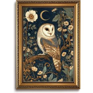 Vintage Gold Framed Owl Wall Art Dark Academia Canvas Art Prints, 16x24in Gold Framed