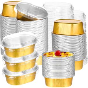 200 Pack Mini Aluminum Baking Cups with Lids, 3 OZ Disposable Ramekins Muffin Liners Containers, Individual Pie Tin Cup for Dessert