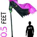 10.5FT Outdoor Animated Flying Witch Halloween Decor on Broom, Sound Activation,Eyes Glowing,Scary Sounds, Animatronics Hover Witch for Garden Yard Lawn Decorations