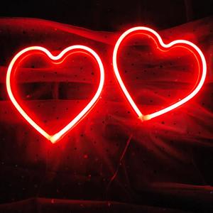 2Pcs Red Led Heart Sign,Battery Powered Neon Heart Valentine's Red Love Decorative Lamp for Wedding Marriage Girl Women Room Wall Decor, Christmas Valentines Gifts for Wifes.7.8x8.2In