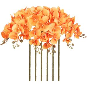 38 Inch Orange Orchids Artificial Flowers 6 PCS Fake Orchids Velvet Silk Orchids Faux Orchid Flowers Long Stem Artificial Flowers for Tall Vase for Home Wedding Decoration(Orange)
