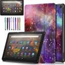 Case for Amazon Fire HD 10 Tablet 10.1" Inch Display (13th Generation, 2023 Released) - Lightweight Tri-fold Stand Cover Case + 1 Screen Protector and 1 Stylus (Galaxy)