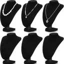 Huquary 6 Pack Necklace Display Stand Necklace Holder Jewelry Bust Display Stands for Selling Home Store Trade Shows Photography Props Retail(Black, Velvet)