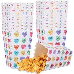 Geyoga 60 Pcs Valentine Popcorn Conversation Hearts Treat Candy Boxes with Cute Saying Heart Print Dessert Popcorn Container for Valentine Wedding Supplies