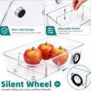 2 Pack Refrigerator Organizer Bin with Wheels, Roll Out Pantry Storage with Dividers, Clear Plastic Refrigerator Drawer, Upgrade Thick Fridge Caddy for Under Sink, Kitchen Organization