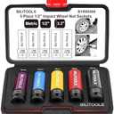 BILITOOLS 1/2 inch Drive Impact Lug Nut Socket Set, 15 17 19 21 22 MM Non-Marring Thin Wall Wheel Protector Nut Socket