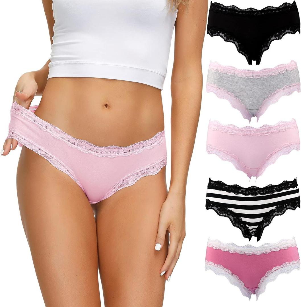LYYTHAVON Womens Underwear Soft Breathable Cotton Brief Ladies Panties 5-Pack (X-Large, Multicolored I,5 Pack)