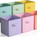 Sorbus 11 Inch Fabric Storage Cubes - Sturdy Collapsible Bins With Handle - 6 Foldable Baskets for Organizing Clothes, Toys, Books - Multi Colored Storage Baskets for Shelves, Kids Room, Closets